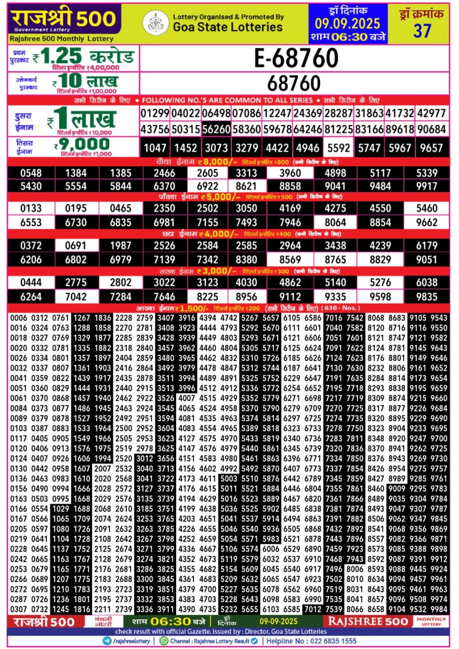 Everest Result Today Dear Lottery Chart