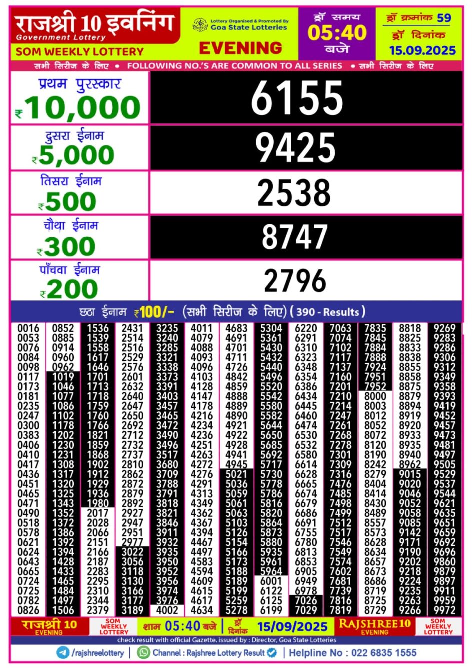 Everest Result Today Dear Lottery Chart