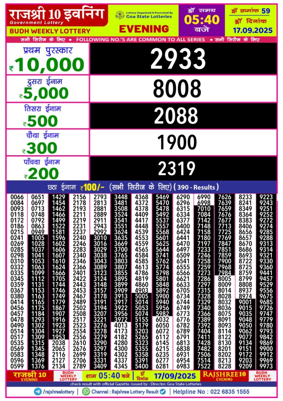 Everest Result Today Dear Lottery Chart
