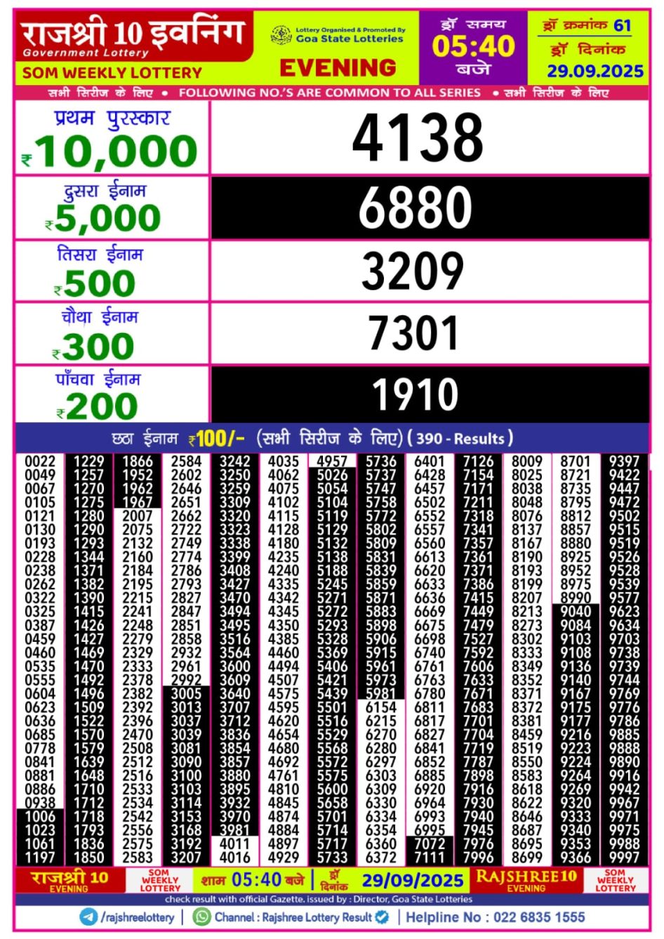 Everest Result Today Dear Lottery Chart