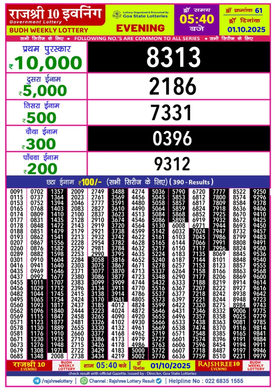 Everest Result Today Dear Lottery Chart