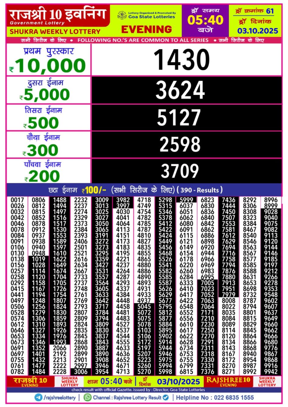 Everest Result Today Dear Lottery Chart