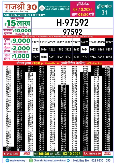 Everest Result Today Dear Lottery Chart