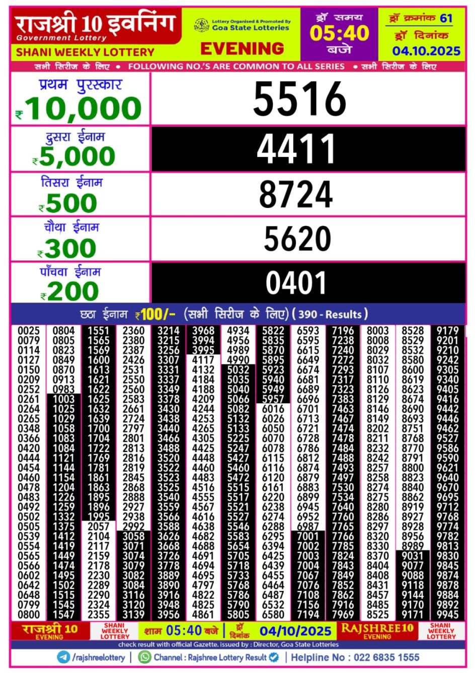 Everest Result Today Dear Lottery Chart