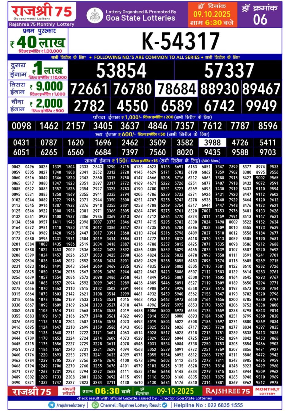 Everest Result Today Dear Lottery Chart