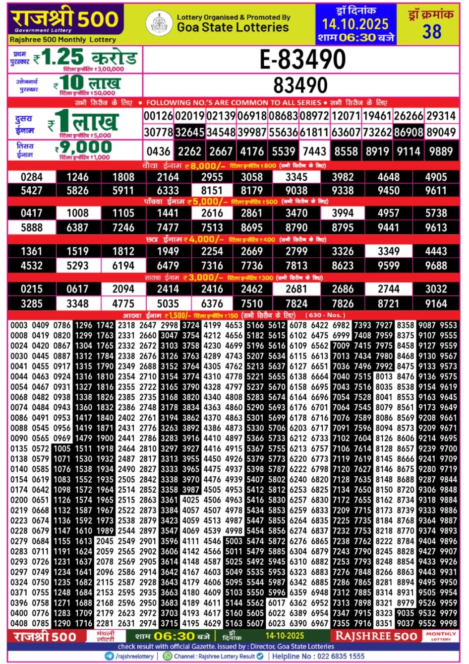 Everest Result Today Dear Lottery Chart