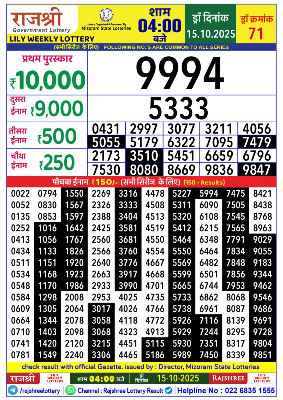 Everest Result Today Dear Lottery Chart