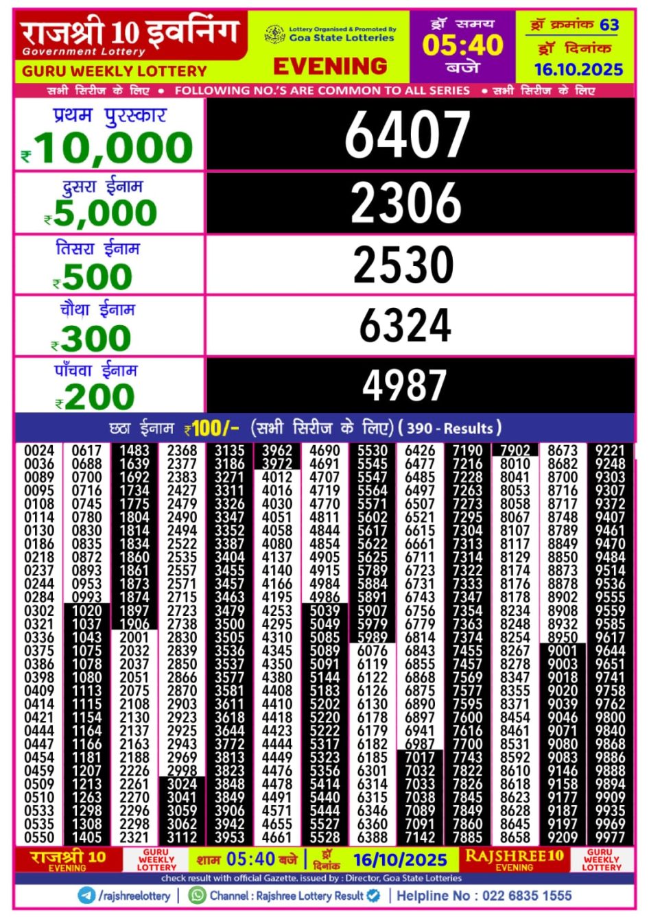 Everest Result Today Dear Lottery Chart