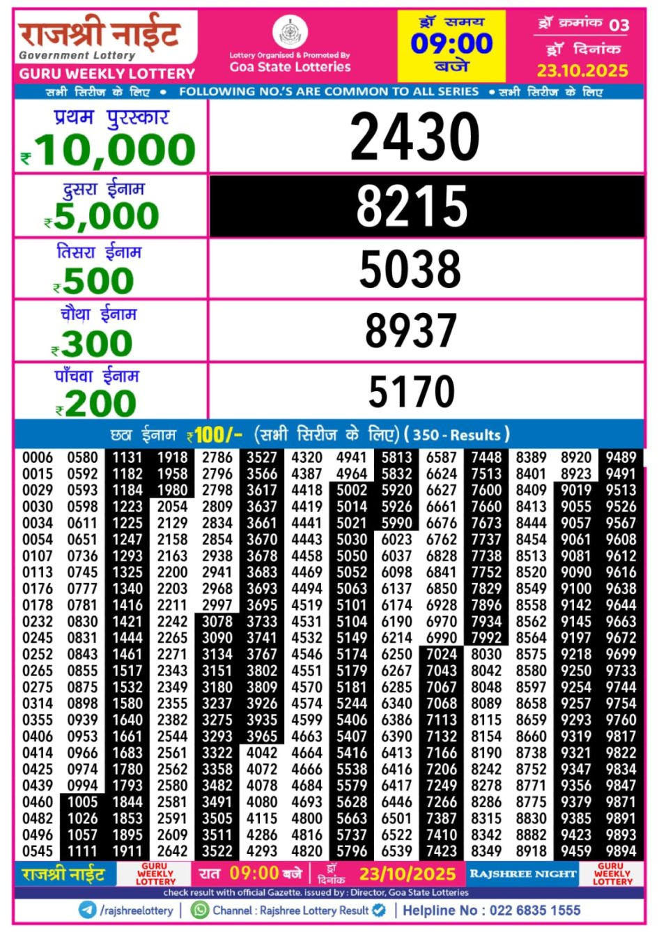 Everest Result Today Dear Lottery Chart