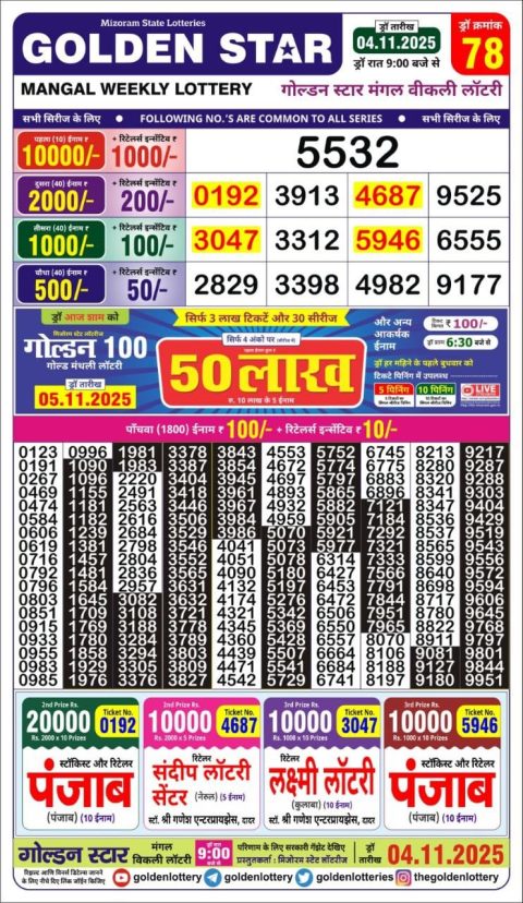 Golden Star Lottery Result 9pm 04.11.25 Everest Result Today Dear Lottery Chart