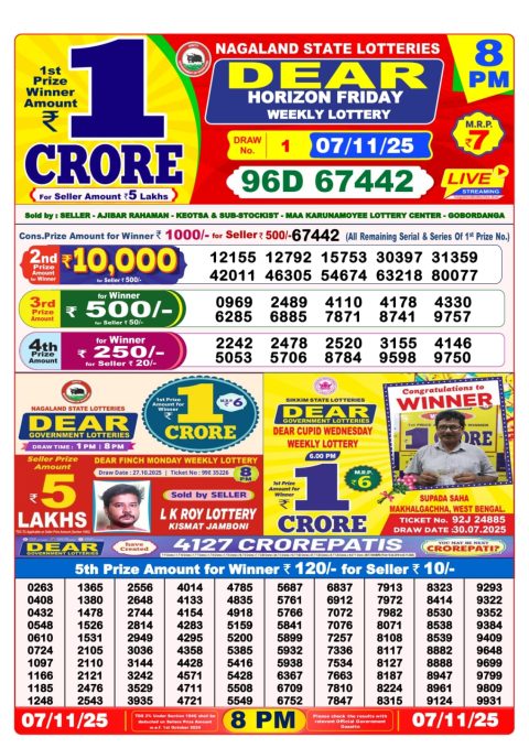 Dear Lottery 8pm Result 07.11.25 Everest Result Today Dear Lottery Chart
