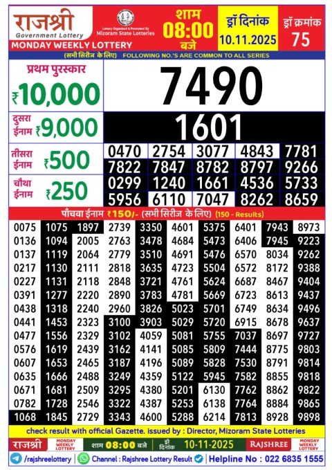 Rajshree Daily Lottery 8pm Result 10.11.25 Everest Result Today Dear Lottery Chart