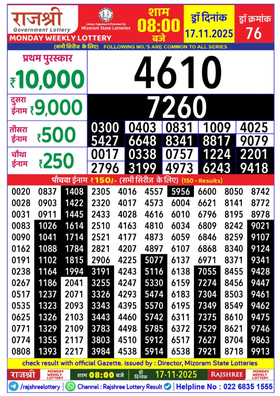 Everest Result Today Dear Lottery Chart
