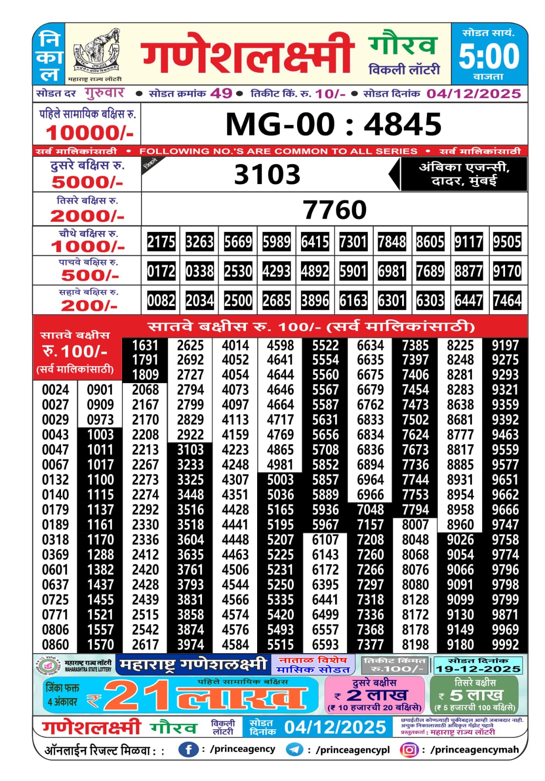 Everest Result Today Dear Lottery Chart