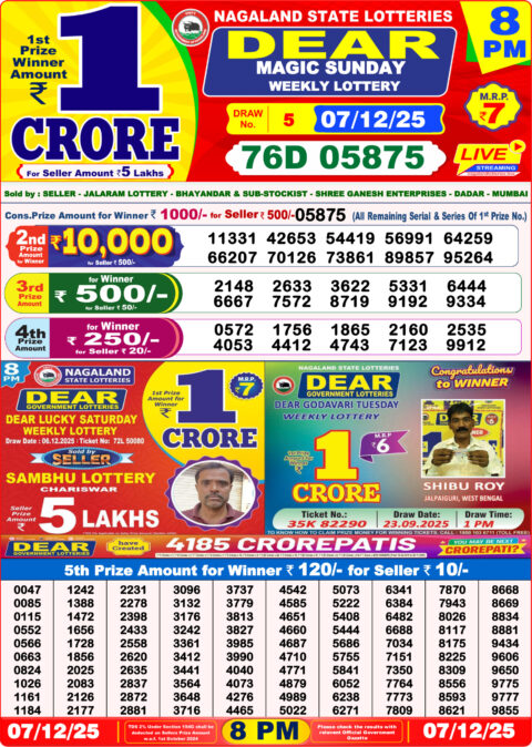 Dear Lottery 8pm Result 07.12.25 Everest Result Today Dear Lottery Chart