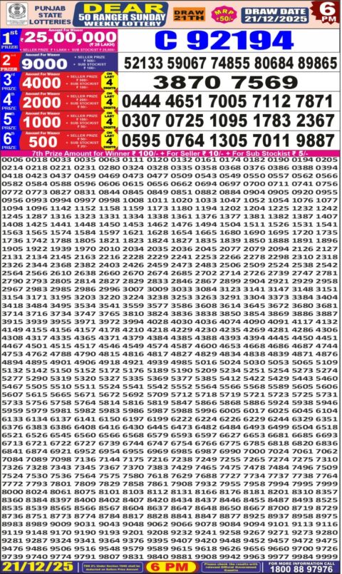 Everest Result Today Dear Lottery Chart