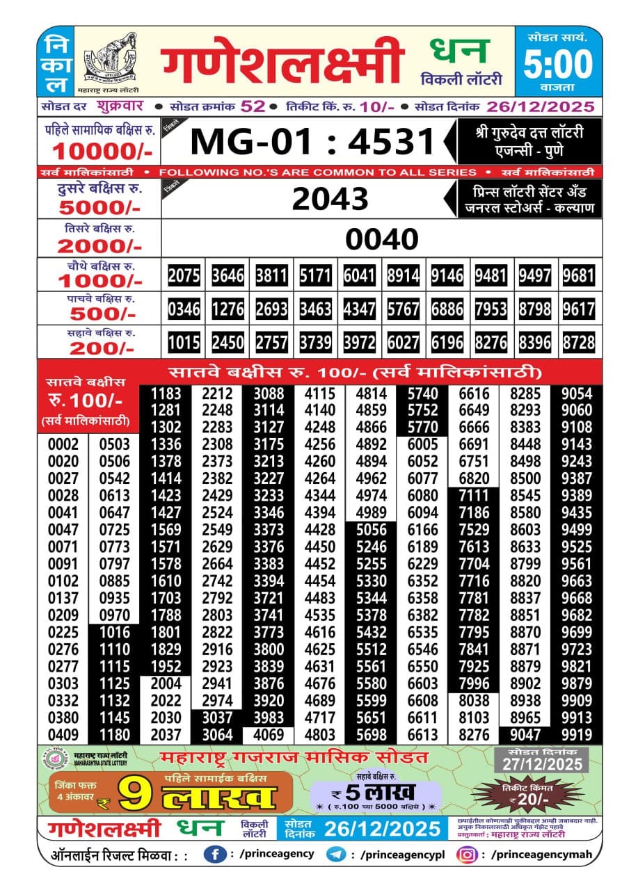 Everest Result Today Dear Lottery Chart