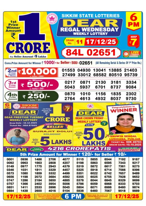 Everest Result Today Dear Lottery Chart