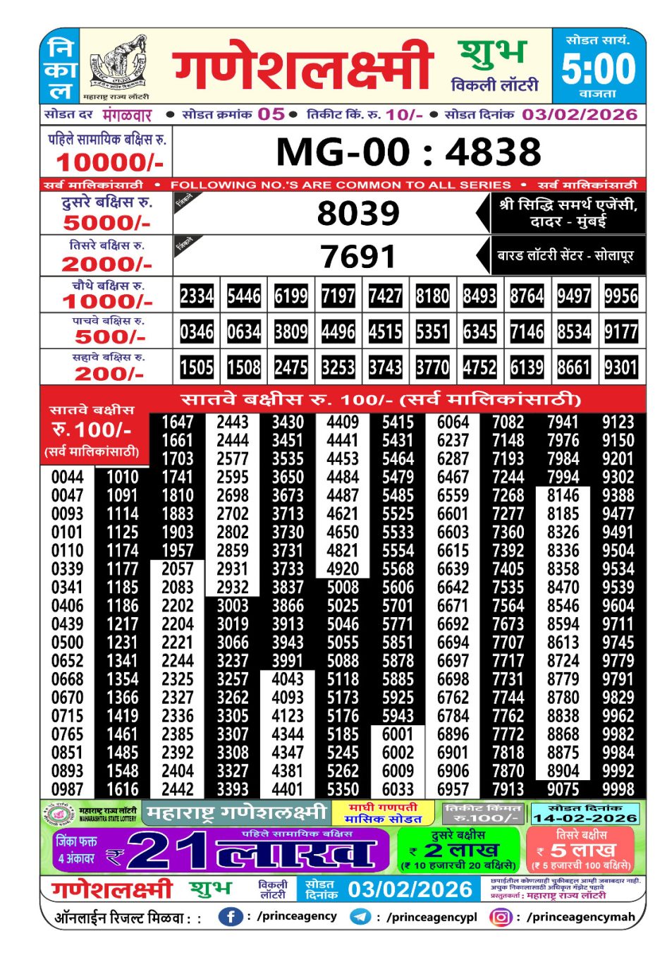 Everest Result Today Dear Lottery Chart