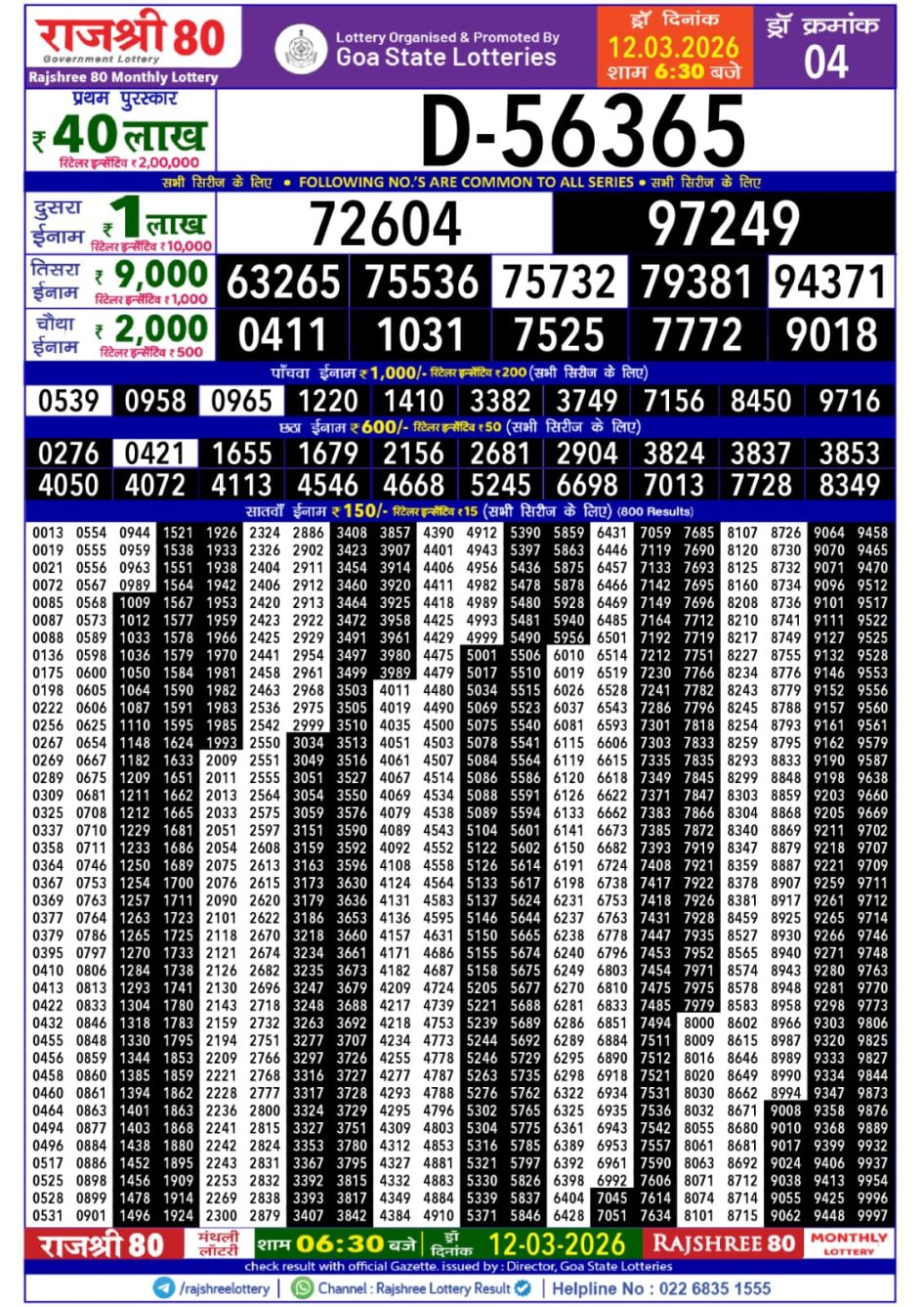 Everest Result Today Dear Lottery Chart