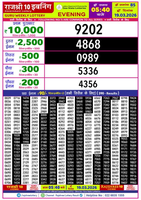 Everest Result Today Dear Lottery Chart