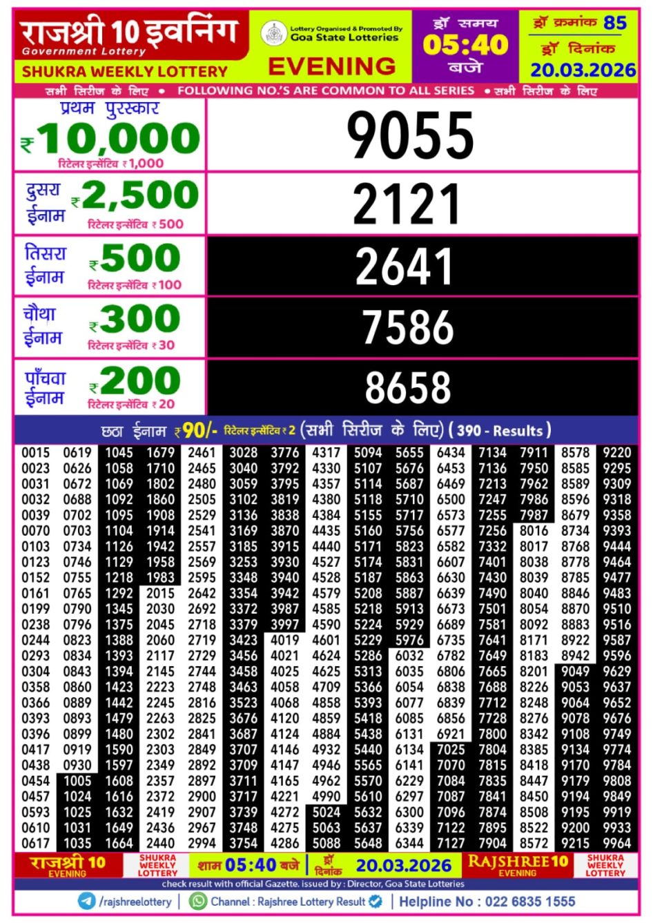 Everest Result Today Dear Lottery Chart