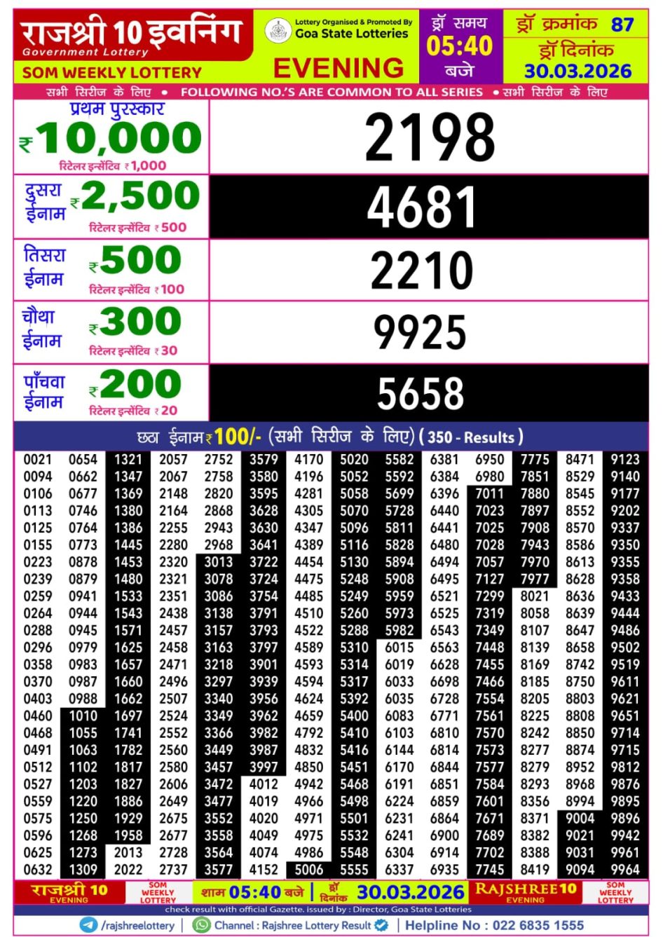 Everest Result Today Dear Lottery Chart