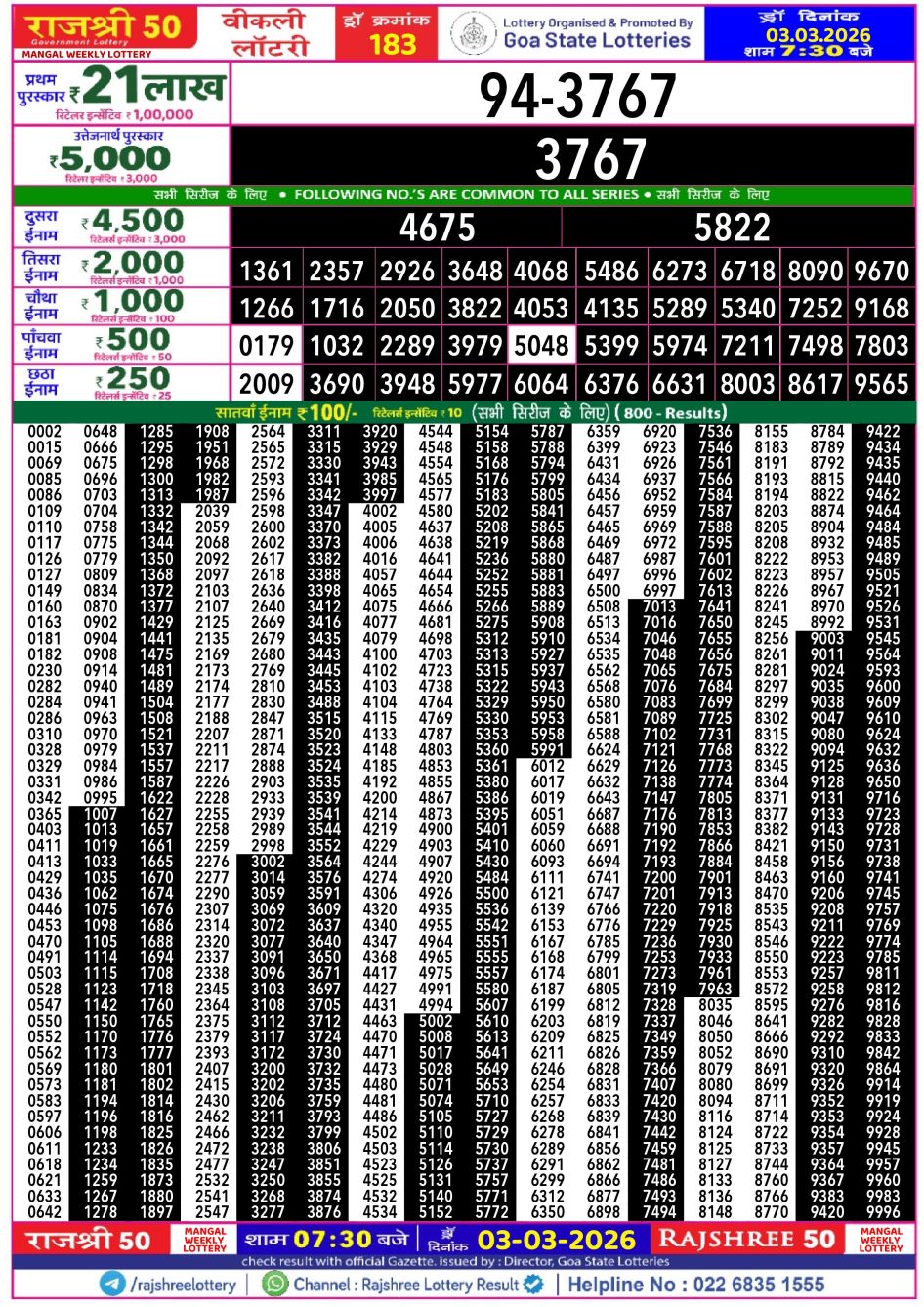 Everest Result Today Dear Lottery Chart