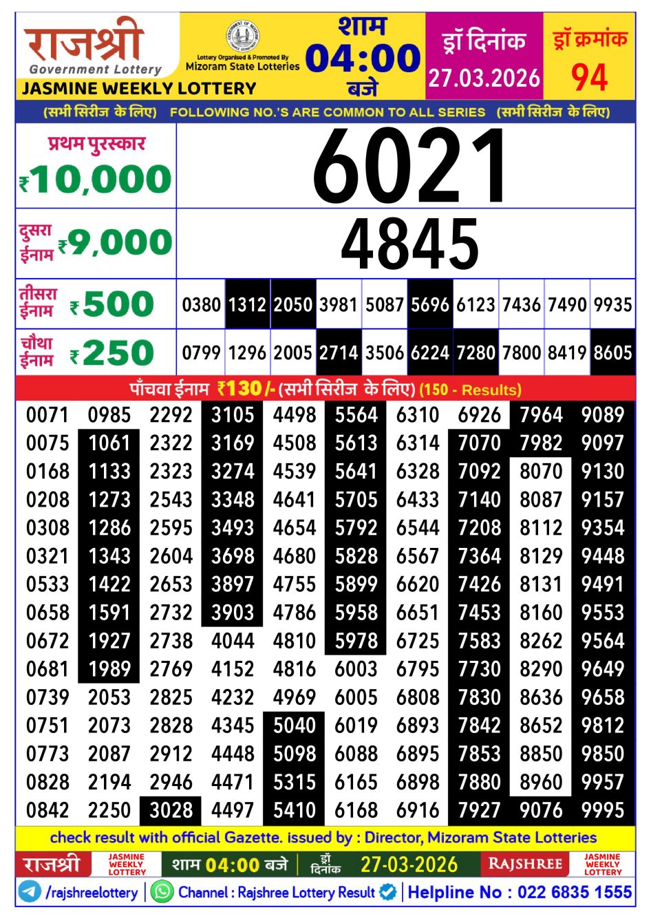 Everest Result Today Dear Lottery Chart