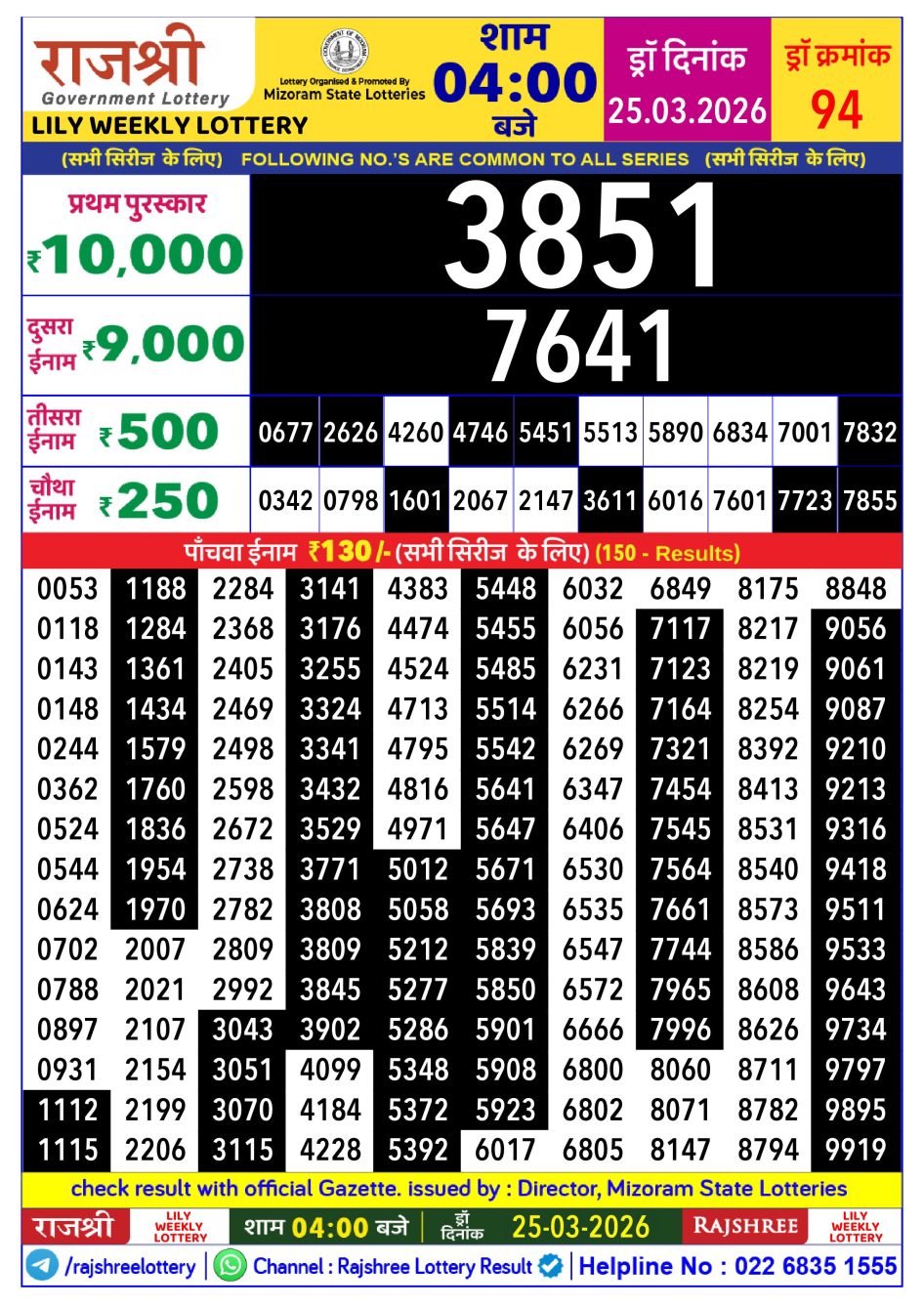 Everest Result Today Dear Lottery Chart