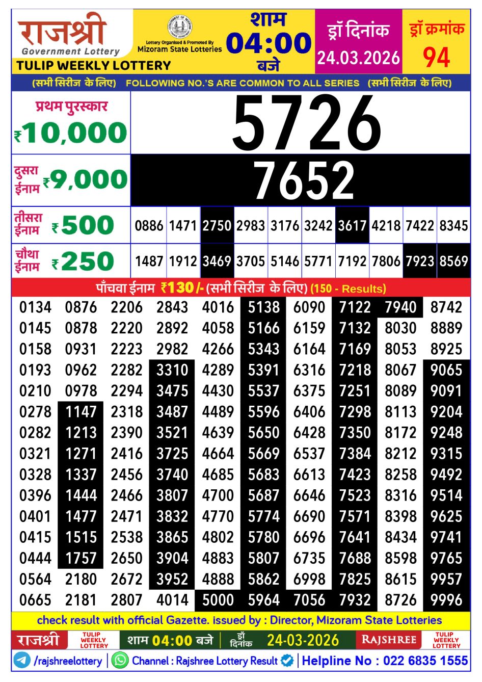 Everest Result Today Dear Lottery Chart