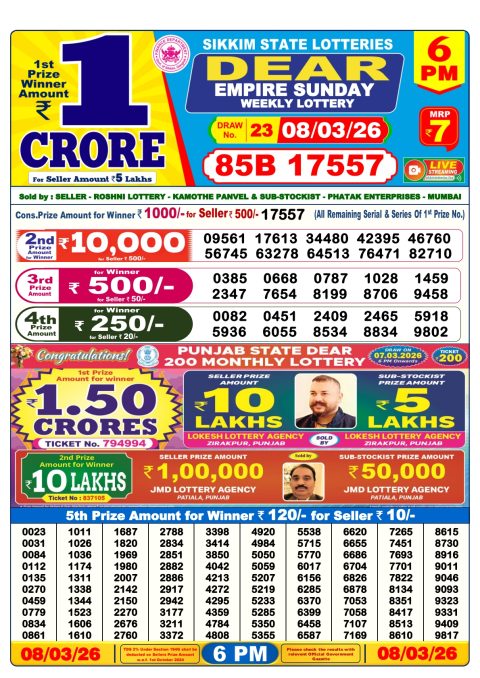 Everest Result Today Dear Lottery Chart