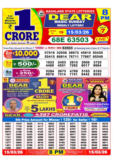 Dear Lottery 8pm Result 15.03.26 Everest Result Today Dear Lottery Chart