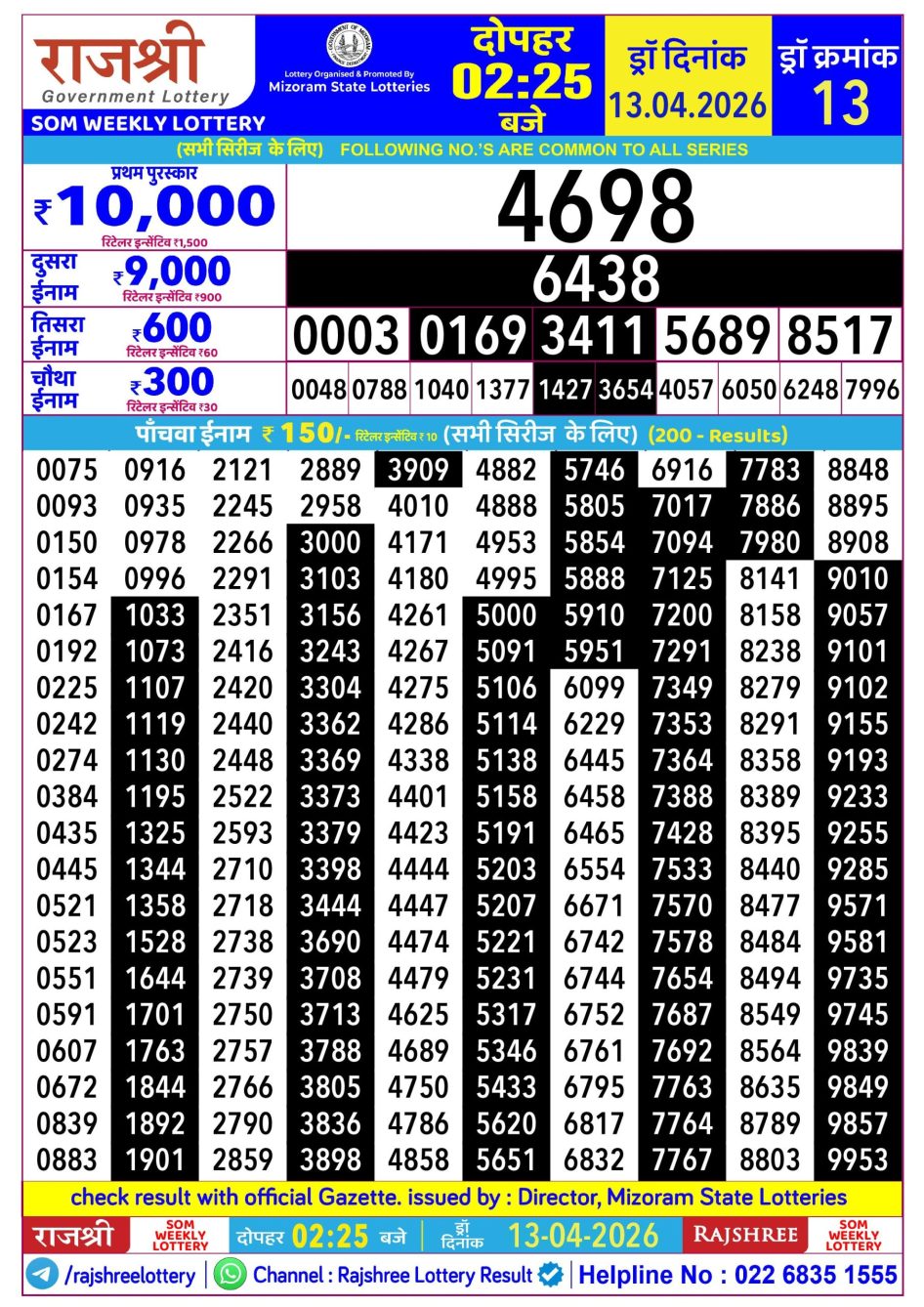 Everest Result Today Dear Lottery Chart
