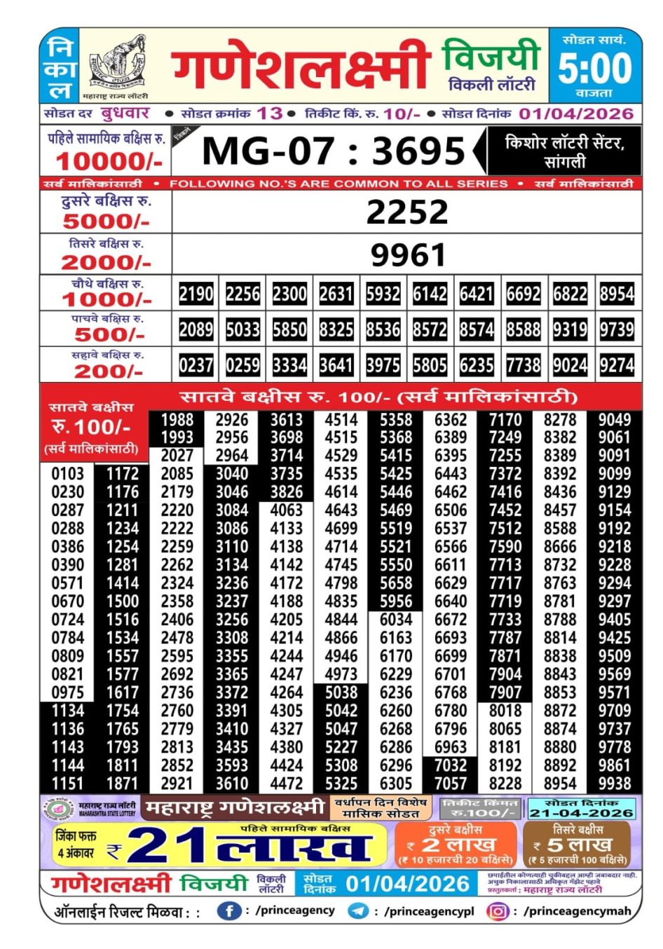 Everest Result Today Dear Lottery Chart