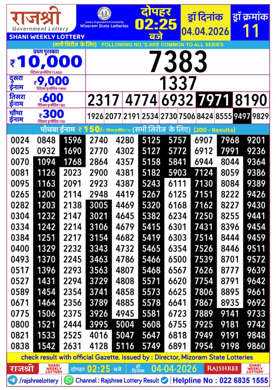 Everest Result Today Dear Lottery Chart