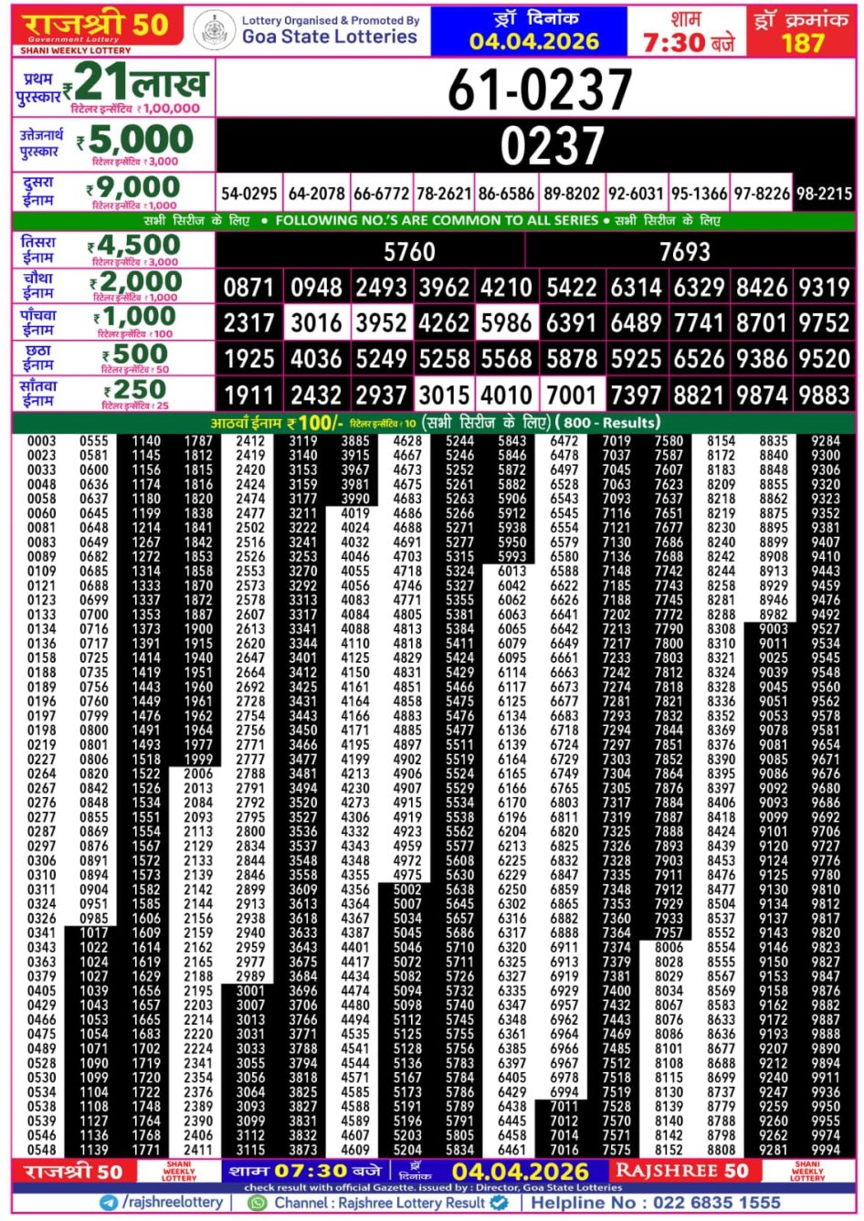 Everest Result Today Dear Lottery Chart