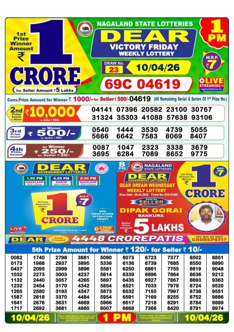 Dear Lottery 1pm Result 10.04.26 Everest Result Today Dear Lottery Chart