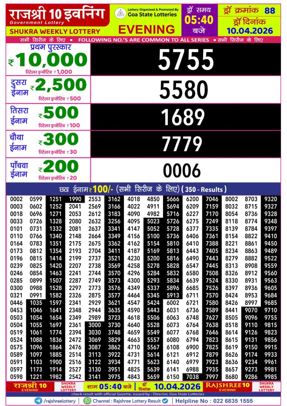 Everest Result Today Dear Lottery Chart