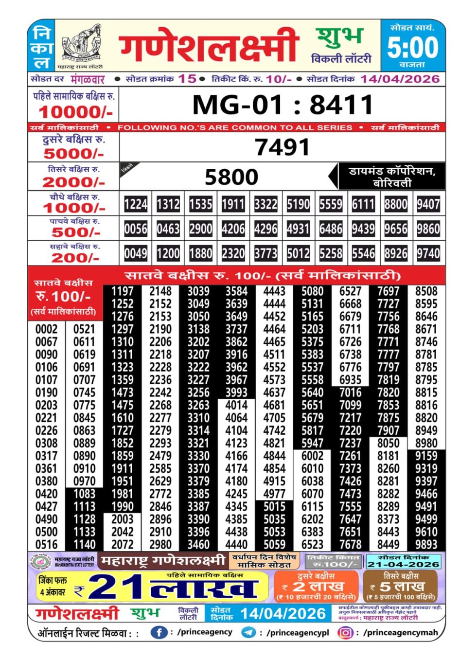 Everest Result Today Dear Lottery Chart