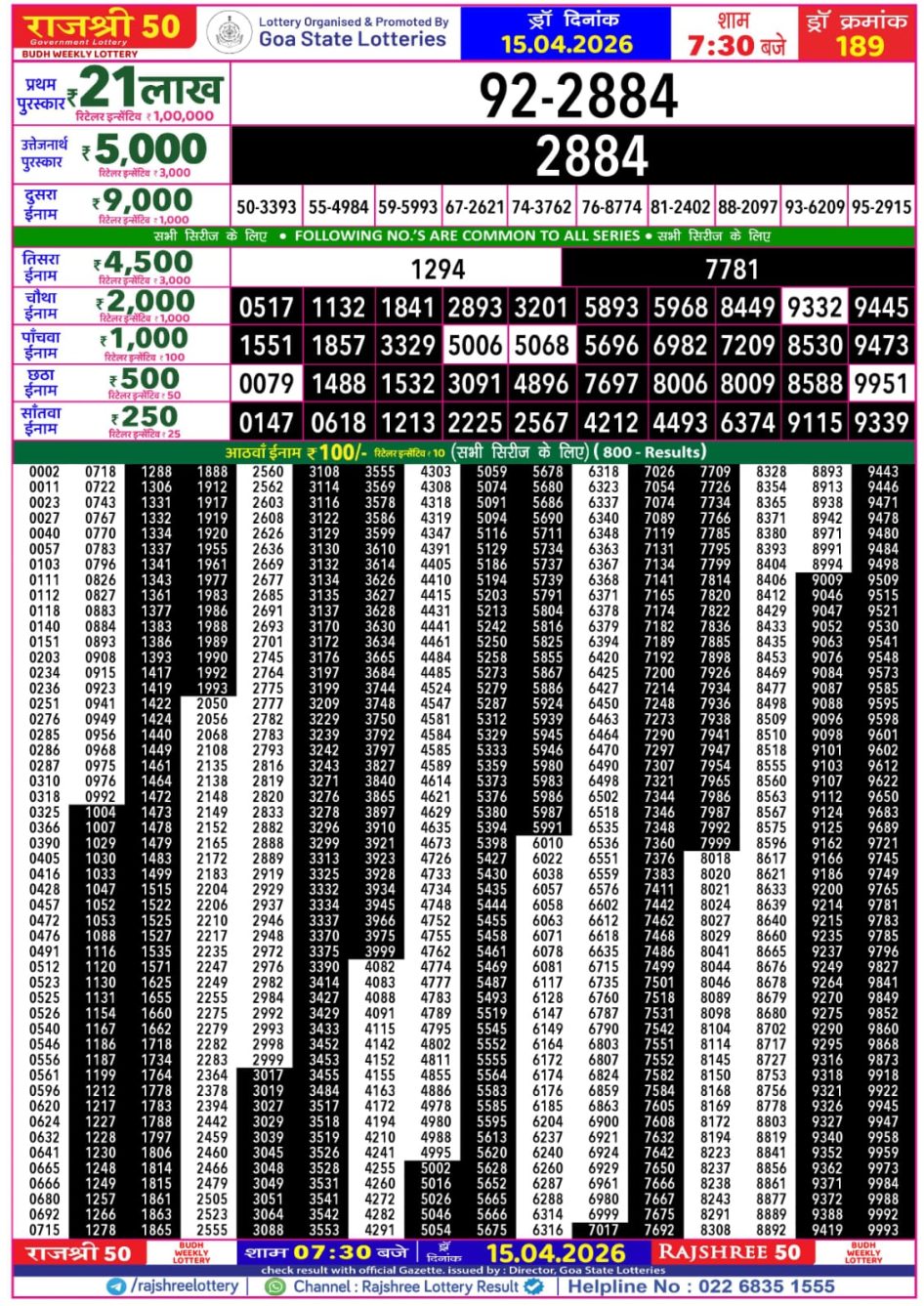 Everest Result Today Dear Lottery Chart