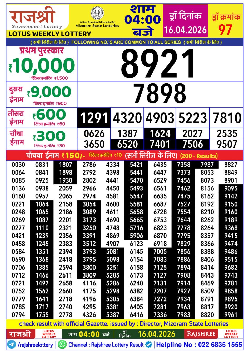 Everest Result Today Dear Lottery Chart