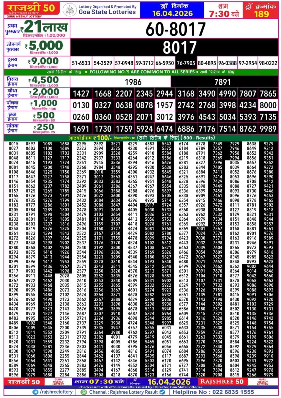 Everest Result Today Dear Lottery Chart