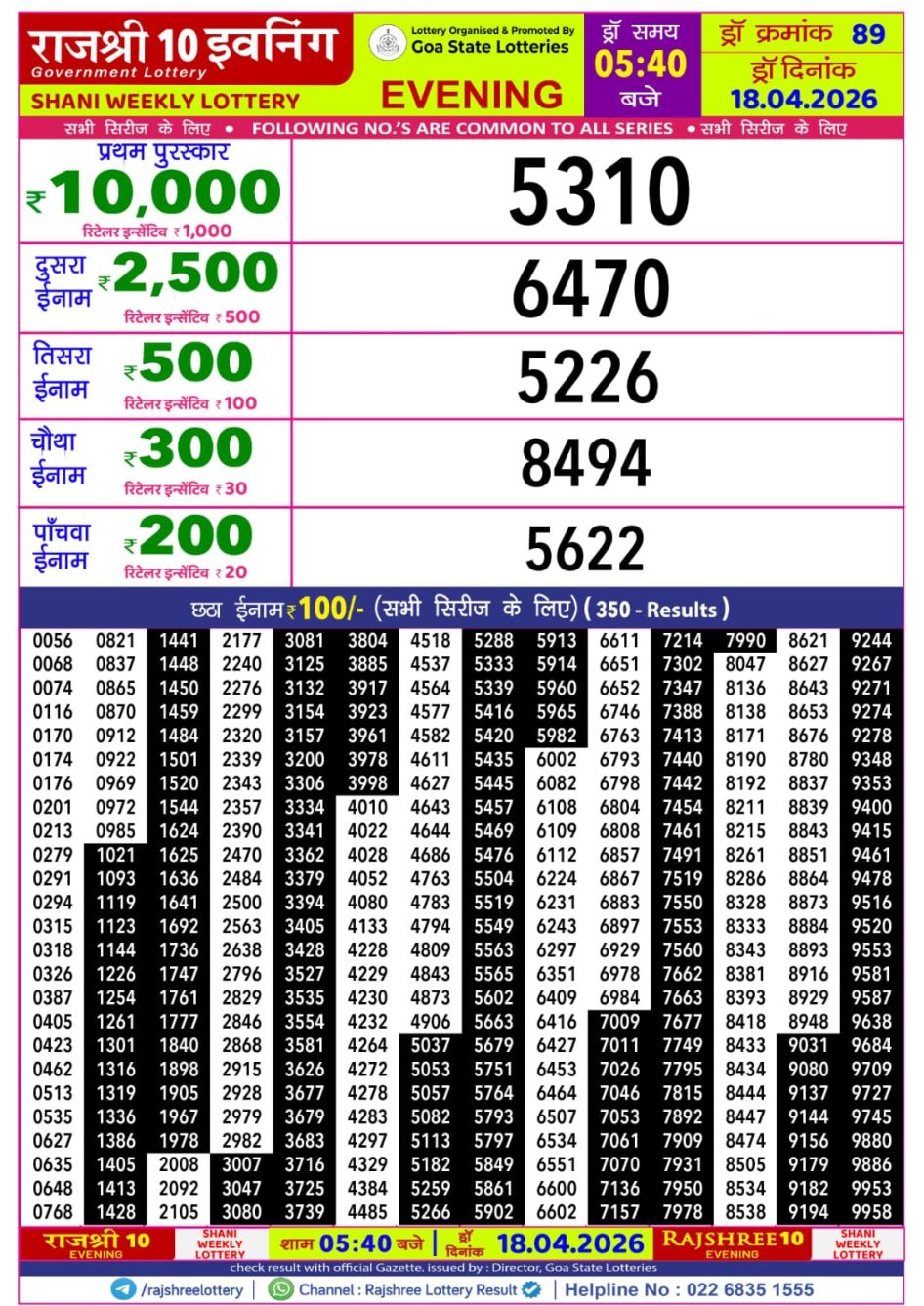 Everest Result Today Dear Lottery Chart