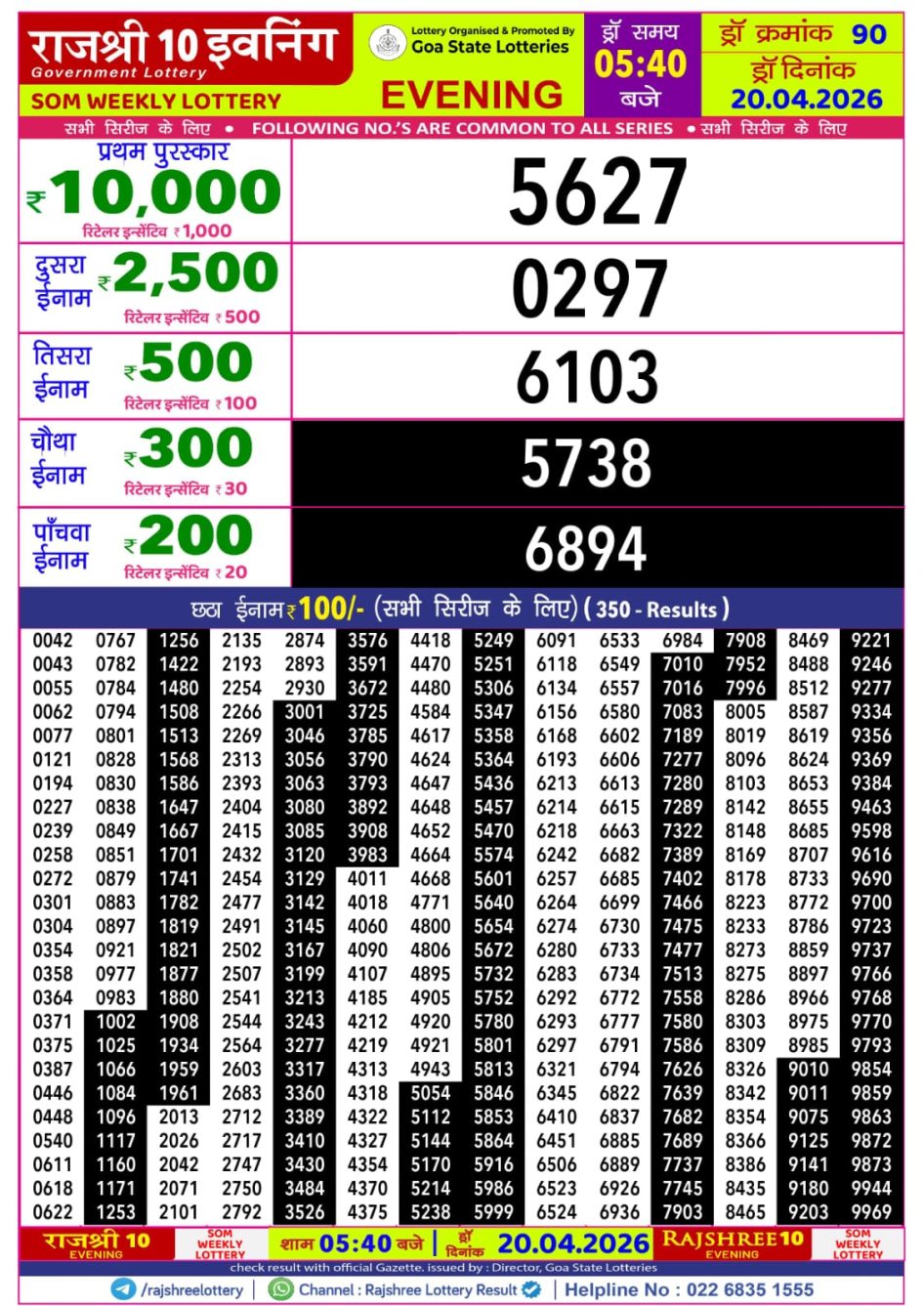 Everest Result Today Dear Lottery Chart
