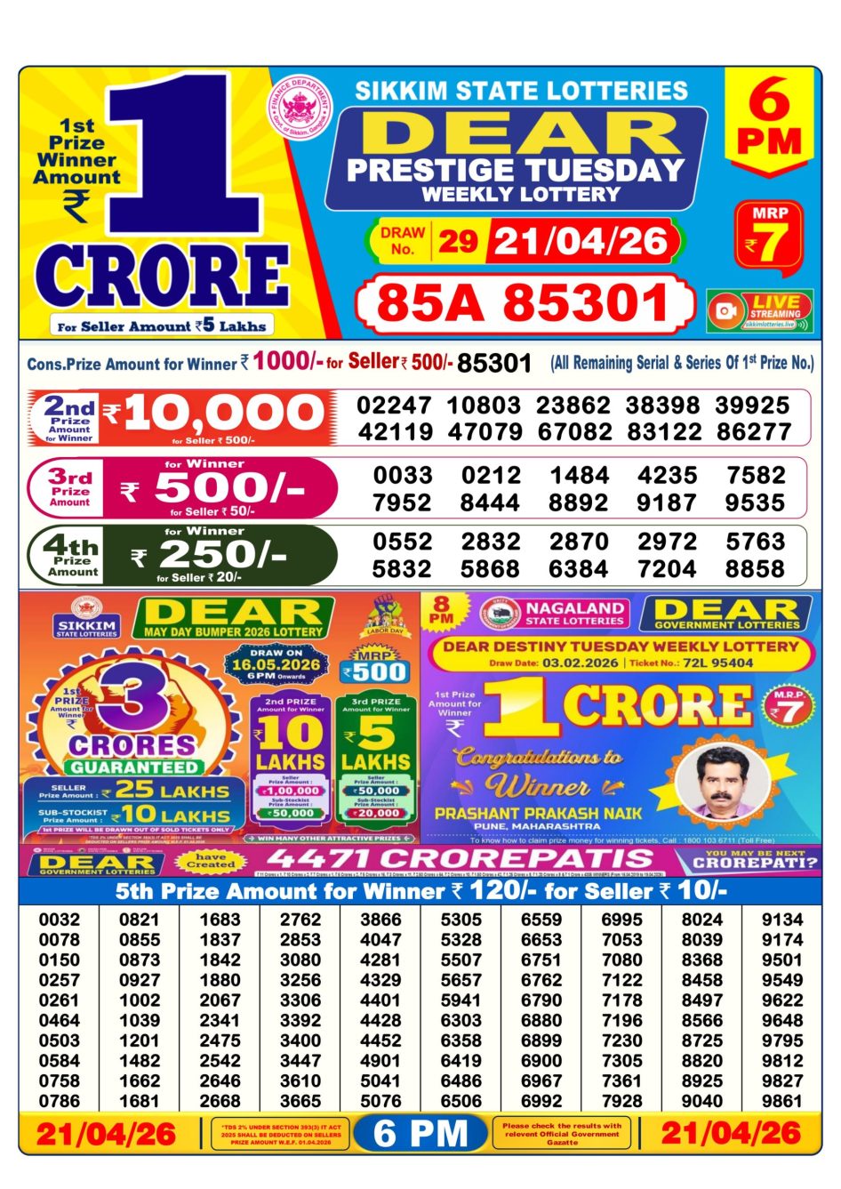 Everest Result Today Dear Lottery Chart