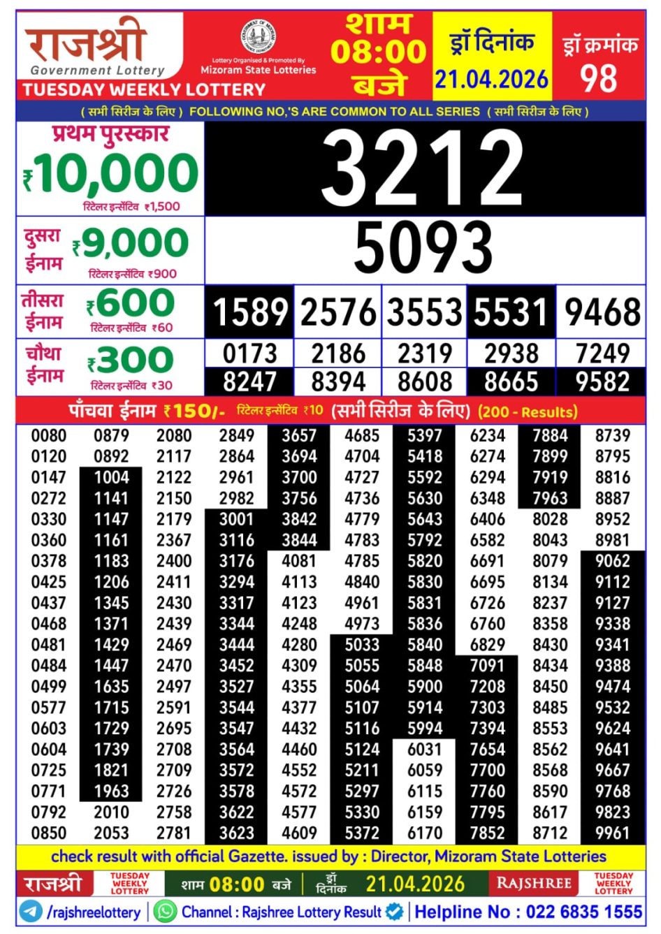 Everest Result Today Dear Lottery Chart