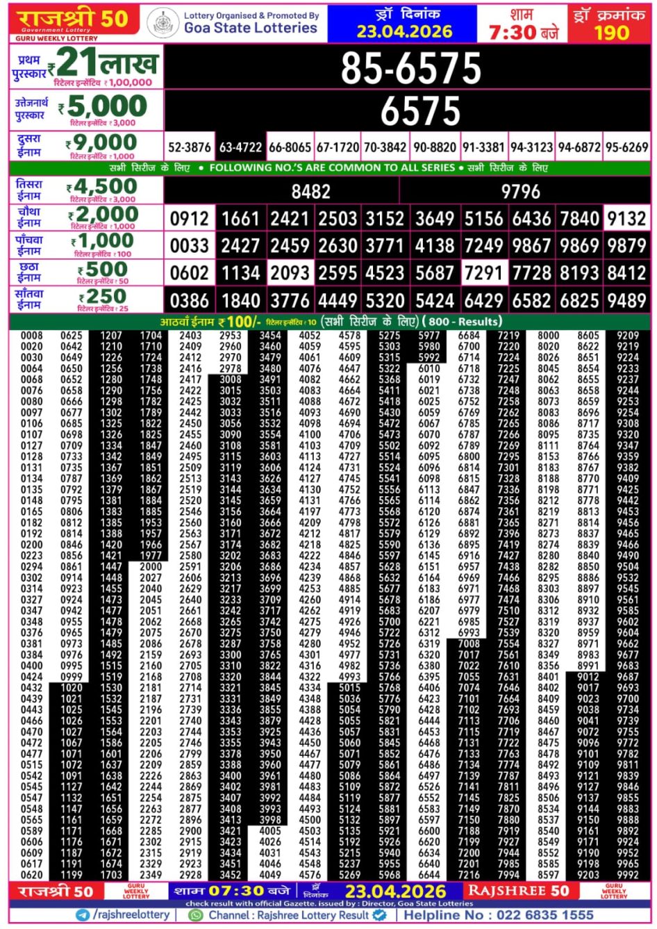 Everest Result Today Dear Lottery Chart