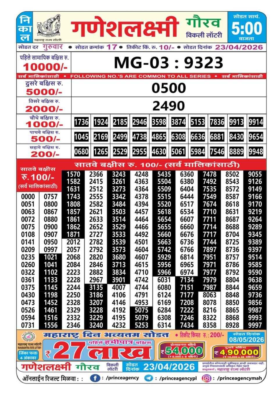 Everest Result Today Dear Lottery Chart