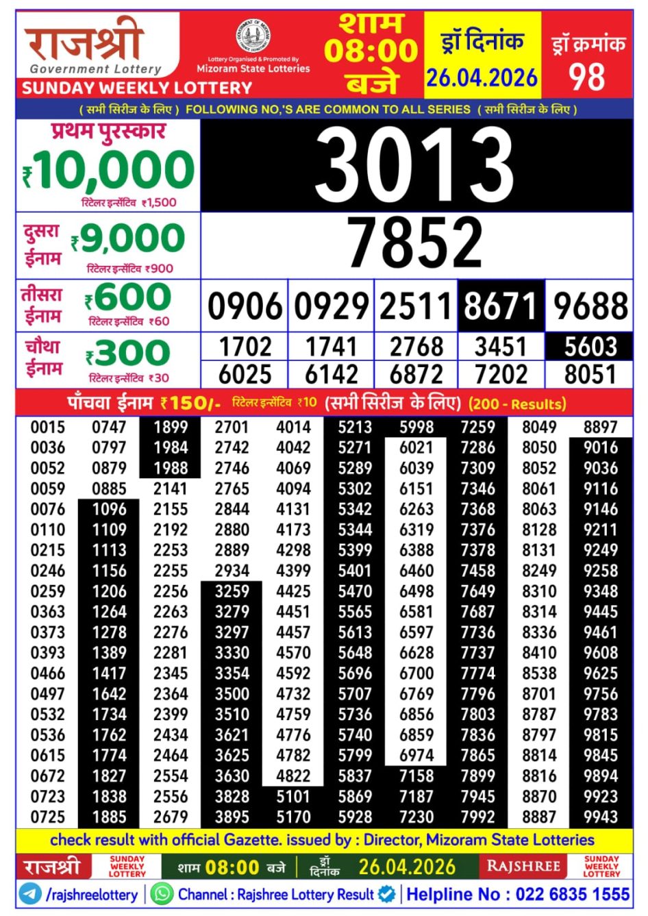 Everest Result Today Dear Lottery Chart